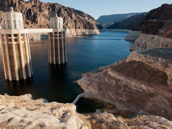 Low point of Colorado River seen from the Hoover Damn in Arizona. 