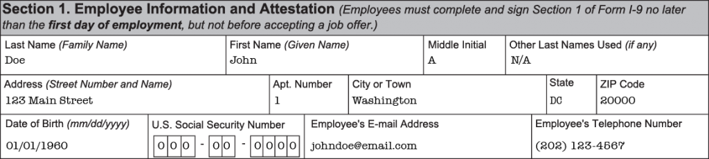 Section 1 Form I-9