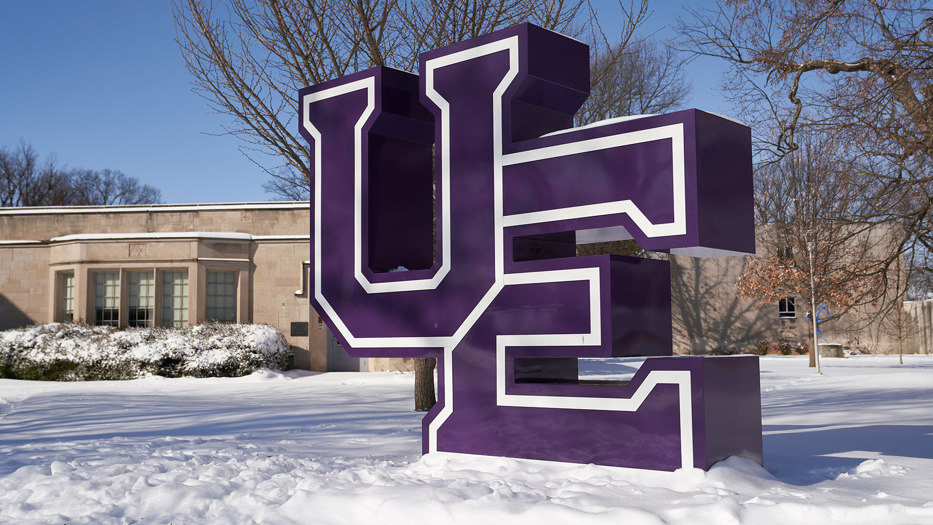 UE sign in snow in Winter