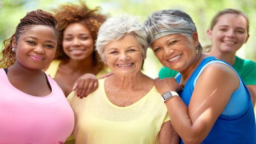 Portrait of a group of women working out together outdoors