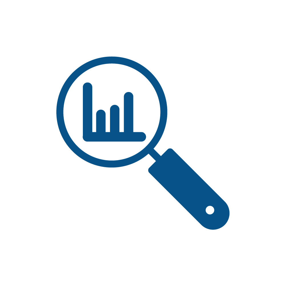 Magnifying glass over a bar chart