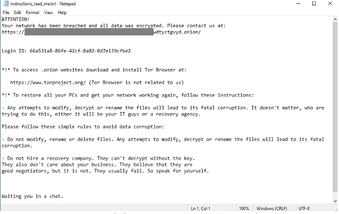 Black Basta ransom note as seen in Notepad.