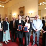 Margaret Sneddon Scholarship Award:  Notre Dame pupil  Amaris Barnes and Port Glasgow High's Grace Johnstone pictured at presentation.