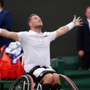 Alfie Hewett celebrates victory over Gustavo Fernandez on day 12 of the Championships (John Walton/PA)