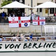 England fans have started massing in Berlin for the Euro 2024 final (Nick Potts/PA)