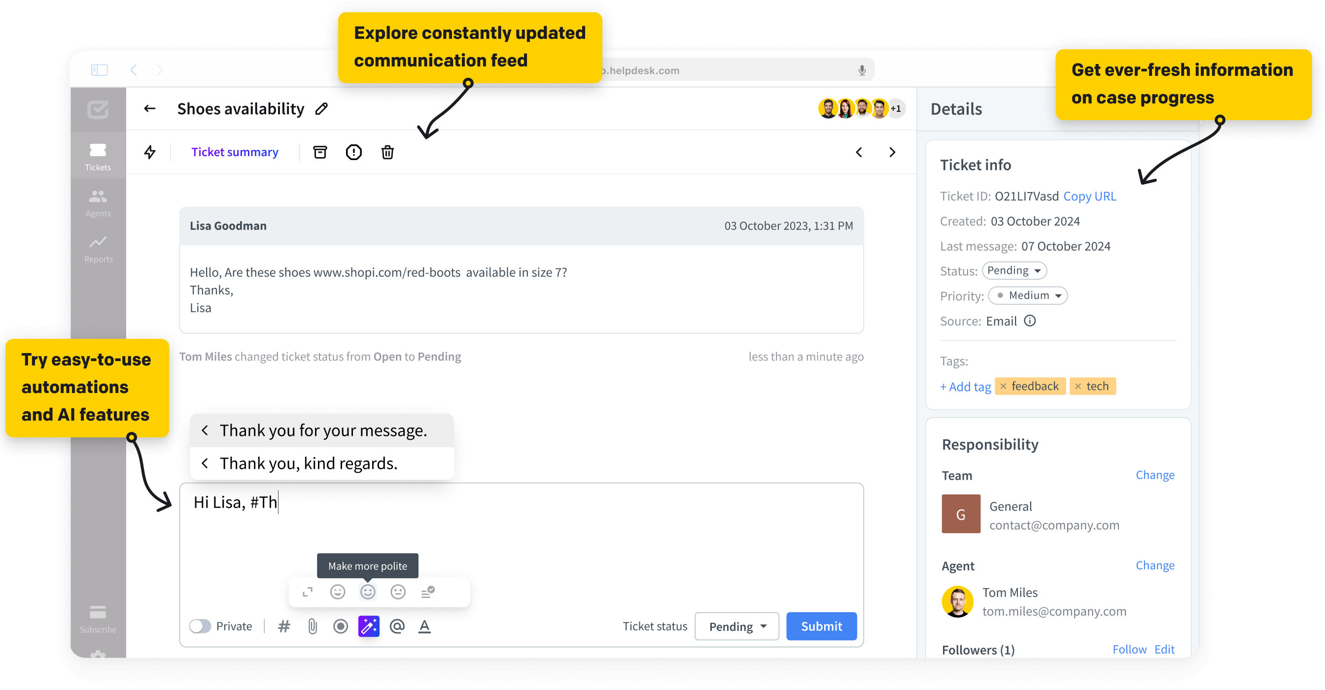 Single ticket view in HelpDesk ticketing system