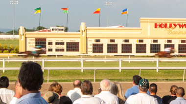 horses running on PNRC's track with spectators