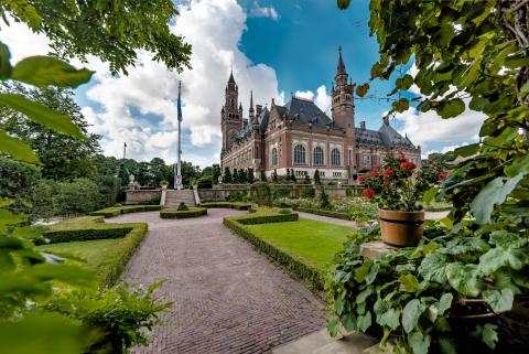 View of the Peace Palace garden