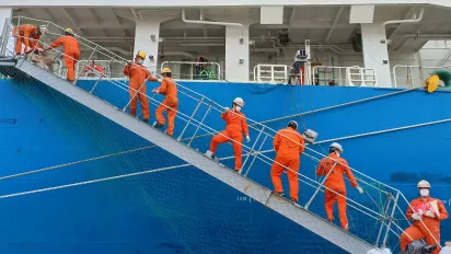 Seafarers boarding a ship in Melbourne port in 2022