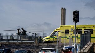 <p> Marking: XX Eoin English/ EE News: A helicopter arrives at the CUH to test run the long awaited helicopter launch pad. Picture Chani Anderson</p>