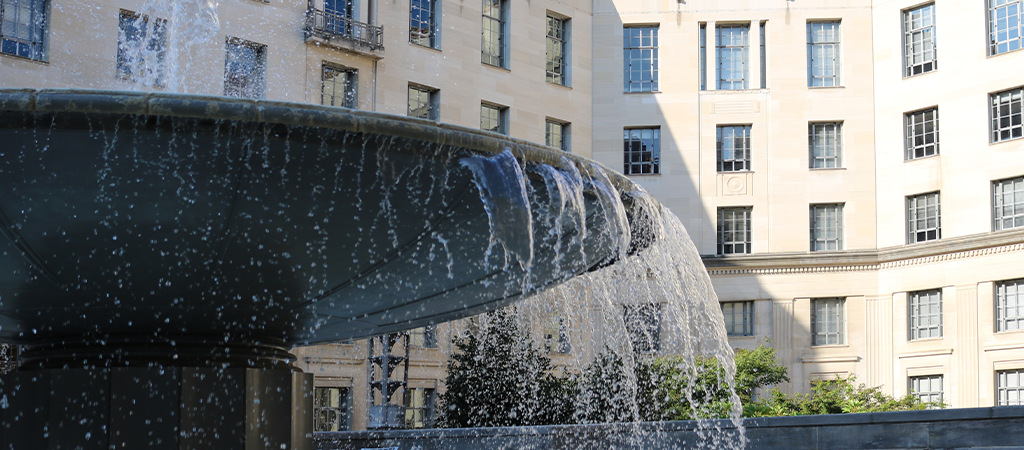 DOJ courtyard with fountain