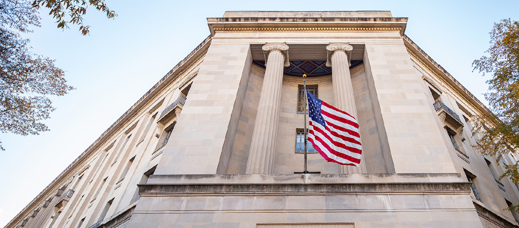 DOJ Main Building with flag