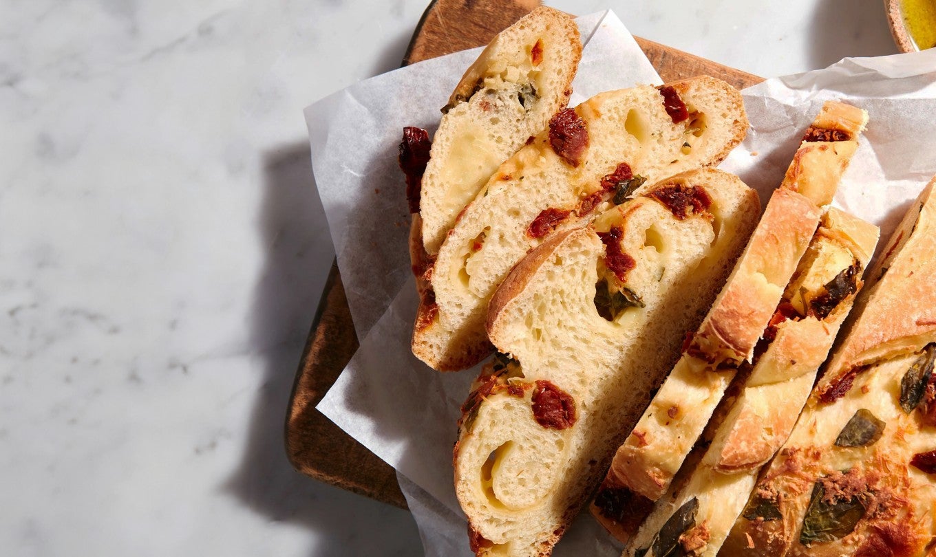 Sliced herb and tomato bread