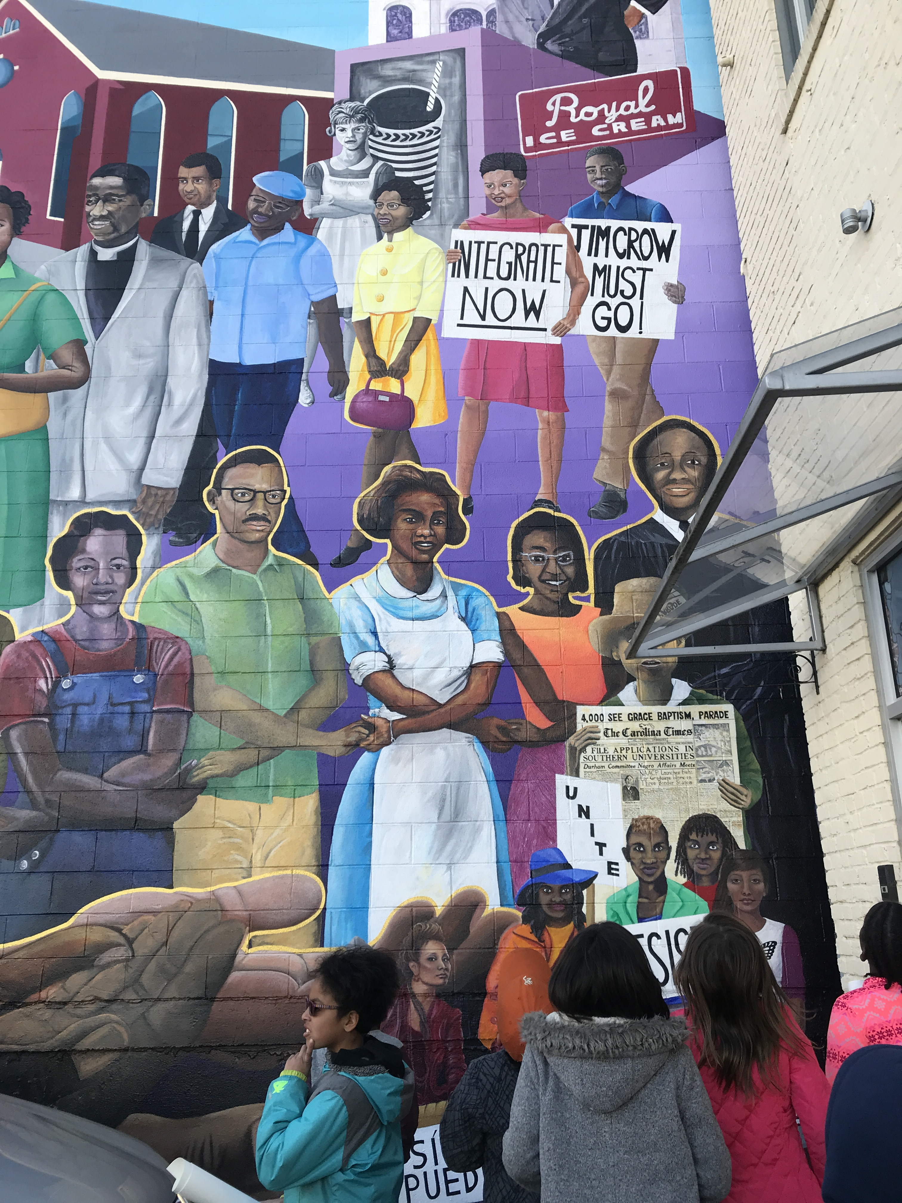 Some of Stef Bernal-Martinez's students exploring the Durham Civil Rights Memorial. Photo by Bernal-Martinez