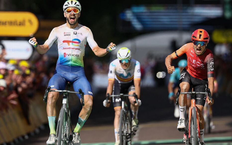 Anthony Turgis s'est imposé en costaud lors du sprint à Troyes. AFP/Anne-Christine Poujoulat