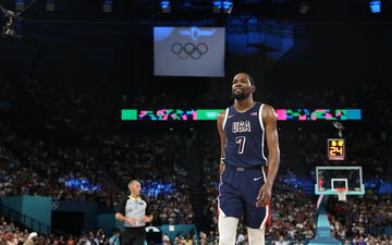 Kevin Durant a inscrit onze points face au Brésil en quart de finale des Jeux de Paris. LP/Fred Dugit