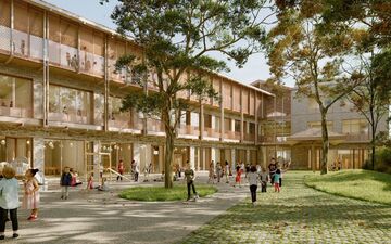 Au sein du futur groupe scolaire d'Athis-Mons (ici un visuel), la cour de l'école maternelle sera située au rez-de-chaussée. Cabinet Brenac & Gonzales & Associés