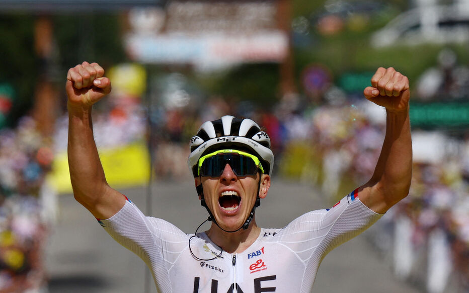 Tadej Pogacar signe sa 12e victoire d'étape sur le Tour de France. REUTERS/Molly Darlington