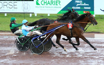 Pornichet (Loire-Atlantique), jeudi 11 juillet. Hero Sibey s'impose de peu mais assez sûrement et remporte le premier quinté de sa carrière. (Scoopdyga/Valentin Desbriel)