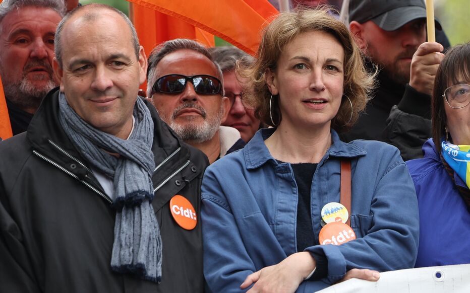 Marylise Léon, secrétaire générale de la CFDT, lors de la manifestation du 1er mai 2023 avec son prédécesseur Laurent Berger. LP/Arnaud Journois