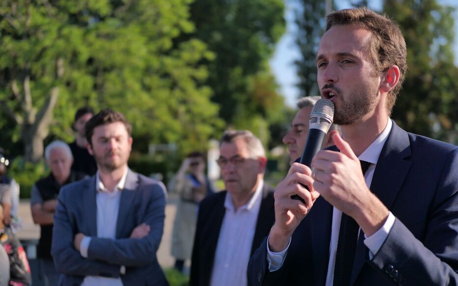 Noyon (Oise), lundi 24 juin. Baptiste de Fresse de Monval, candidat NFP - EELV, dans la 6e circonscription, n'est pas choqué» que l’écologie passe au second plan pendant cette campagne éclair. DR