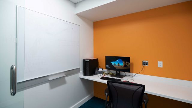 Faculty Focus room 2 3 1 2 L is a small room with computer desk and chair and a wall-mounted whiteboard.
