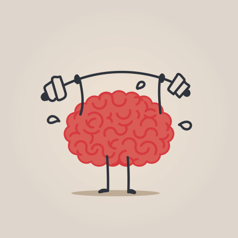 Cartoon brain lifting a barbell.