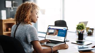 Student using laptop