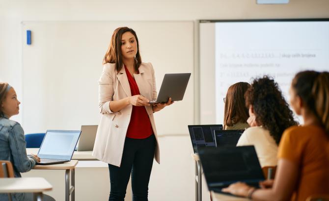 Professor instructing students