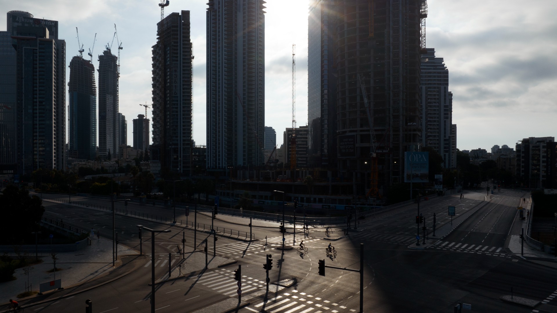 Cyclists ride on a car-free highway during the Jewish holiday of Yom Kippur in Tel Aviv, 25 September (AP)