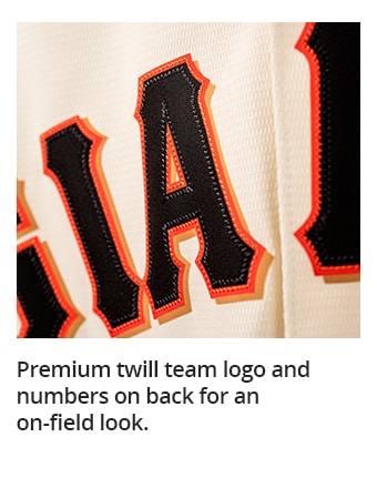 Premium twill team logo and numbers on back for an on-field look.