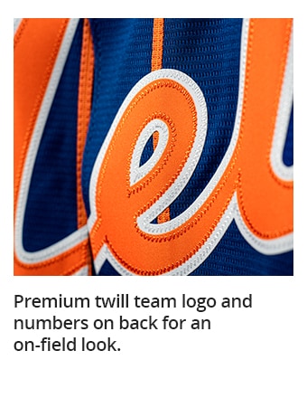 Premium twill team logo and numbers on back for an on-field look.