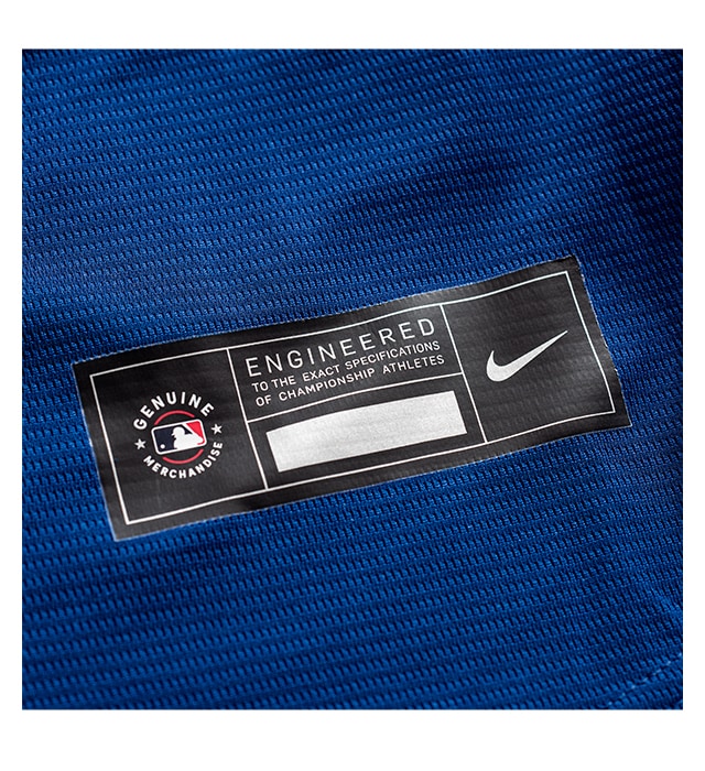 Genuine heat transferred MLB Nike jock tag on moisture-wicking fabric.