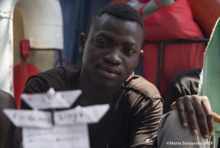 Zaharia, de Benin, fue rescatado en el Mediterráneo tras tratar de cruzar desde Libia