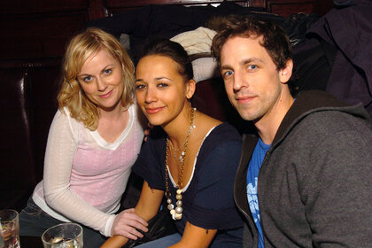 Amy Poehler Rashida Jones and Seth Meyers at a nightclub