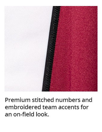 Premium stitched numbers and embroidered team accents for an on-field look.