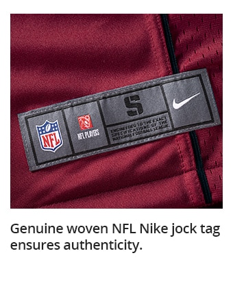 Genuine woven NFL Nike jock tag ensures authenticity.