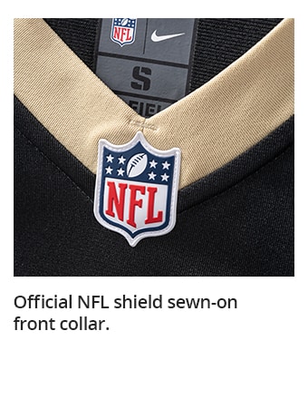 Official NFL shield sewn-on front collar.