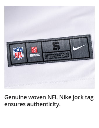 Genuine woven NFL Nike jock tag ensures authenticity.