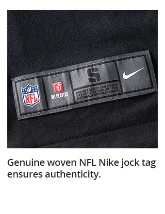 Genuine woven NFL Nike jock tag ensures authenticity.