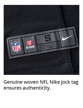 Genuine woven NFL Nike jock tag ensures authenticity.