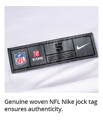 Genuine woven NFL Nike jock tag ensures authenticity.