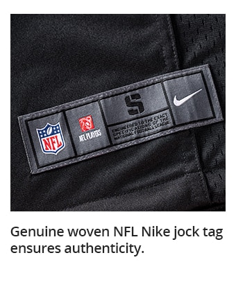 Genuine woven NFL Nike jock tag ensures authenticity.