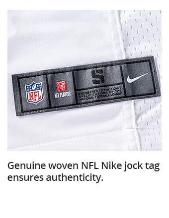 Genuine woven NFL Nike jock tag ensures authenticity.