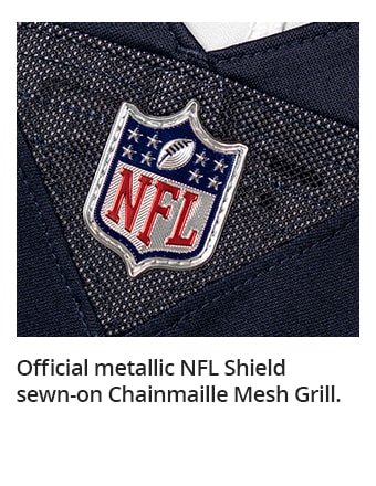 Official metallic NFL Shield sewn-on Chainmaille Mesh Grill.