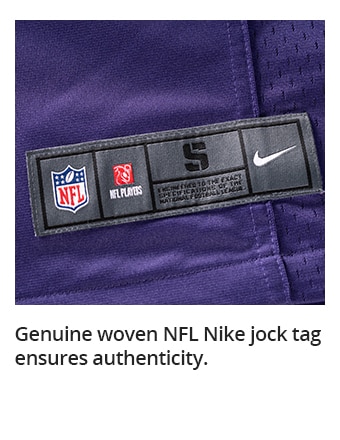 Genuine woven NFL Nike jock tag ensures authenticity.