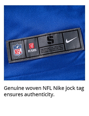 Genuine woven NFL Nike jock tag ensures authenticity.
