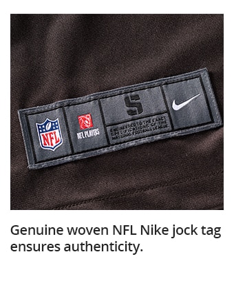 Genuine woven NFL Nike jock tag ensures authenticity.