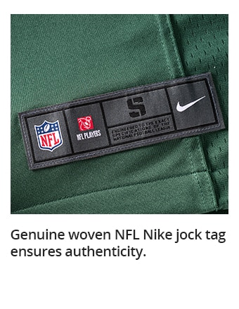 Genuine woven NFL Nike jock tag ensures authenticity.