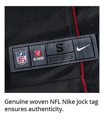 Genuine woven NFL Nike jock tag ensures authenticity.